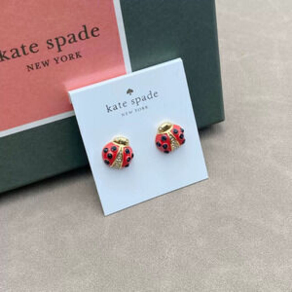 kate spade Hand Painted Enamel CZ Ladybug Necklace Earrings Set